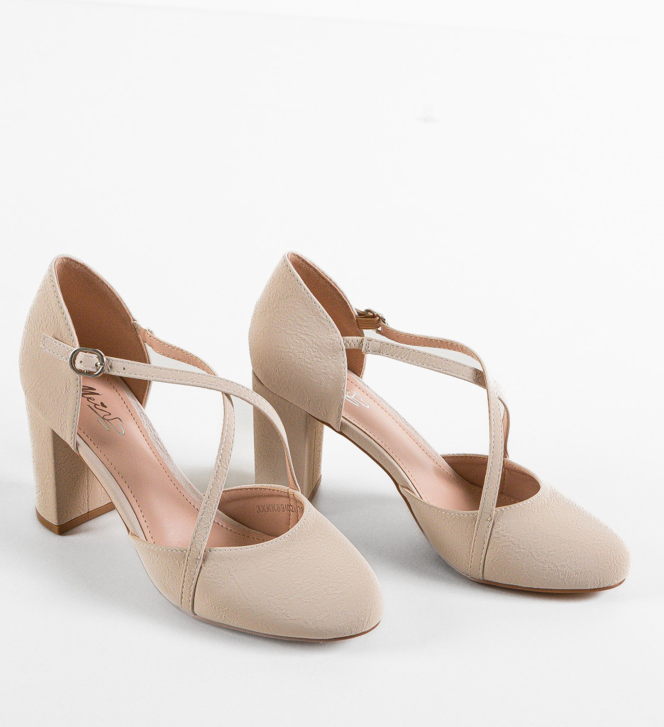 Pantofi Enora Bej cu Toc Eleganți - imagine 5