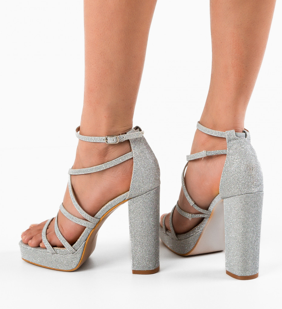 Sandale Hanson Argintii Elegante cu Toc - imagine 4