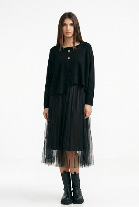 Rochie suprapusa U see din tulle si nasturi