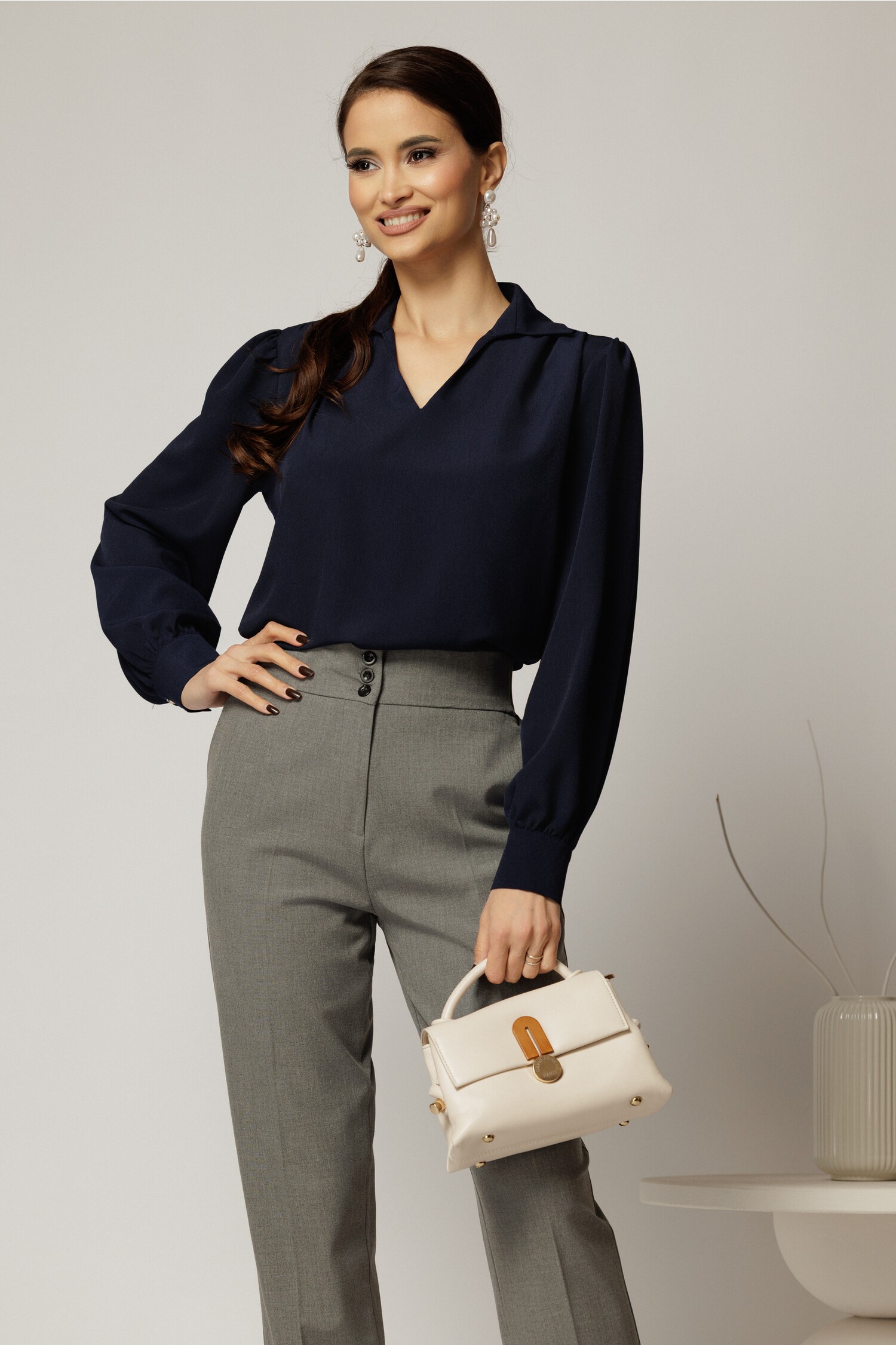 Cămăși Dama Bleumarin Elegante cu Decolteu V