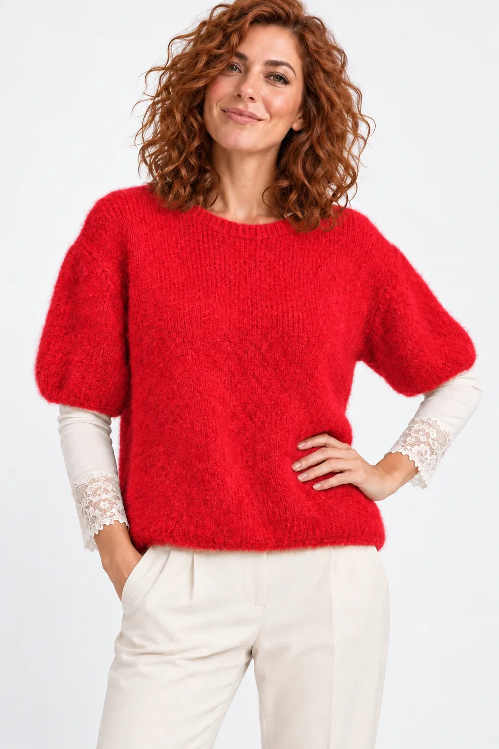 Pulover Pufos Mohair Rosu | Shopika - imagine 2