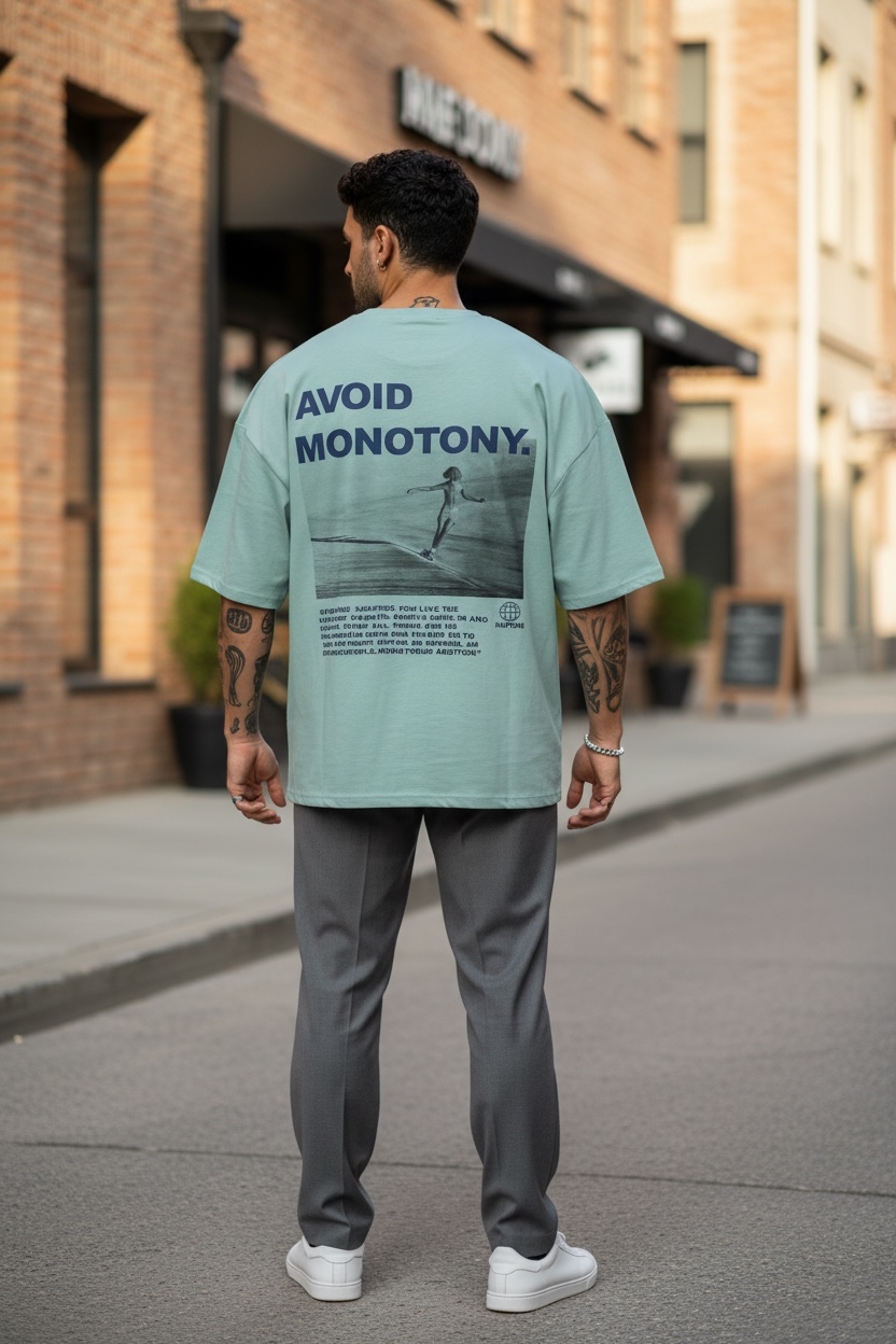 Tricou Barbati Vernil Oversize cu Imprimeu Spate - imagine 2