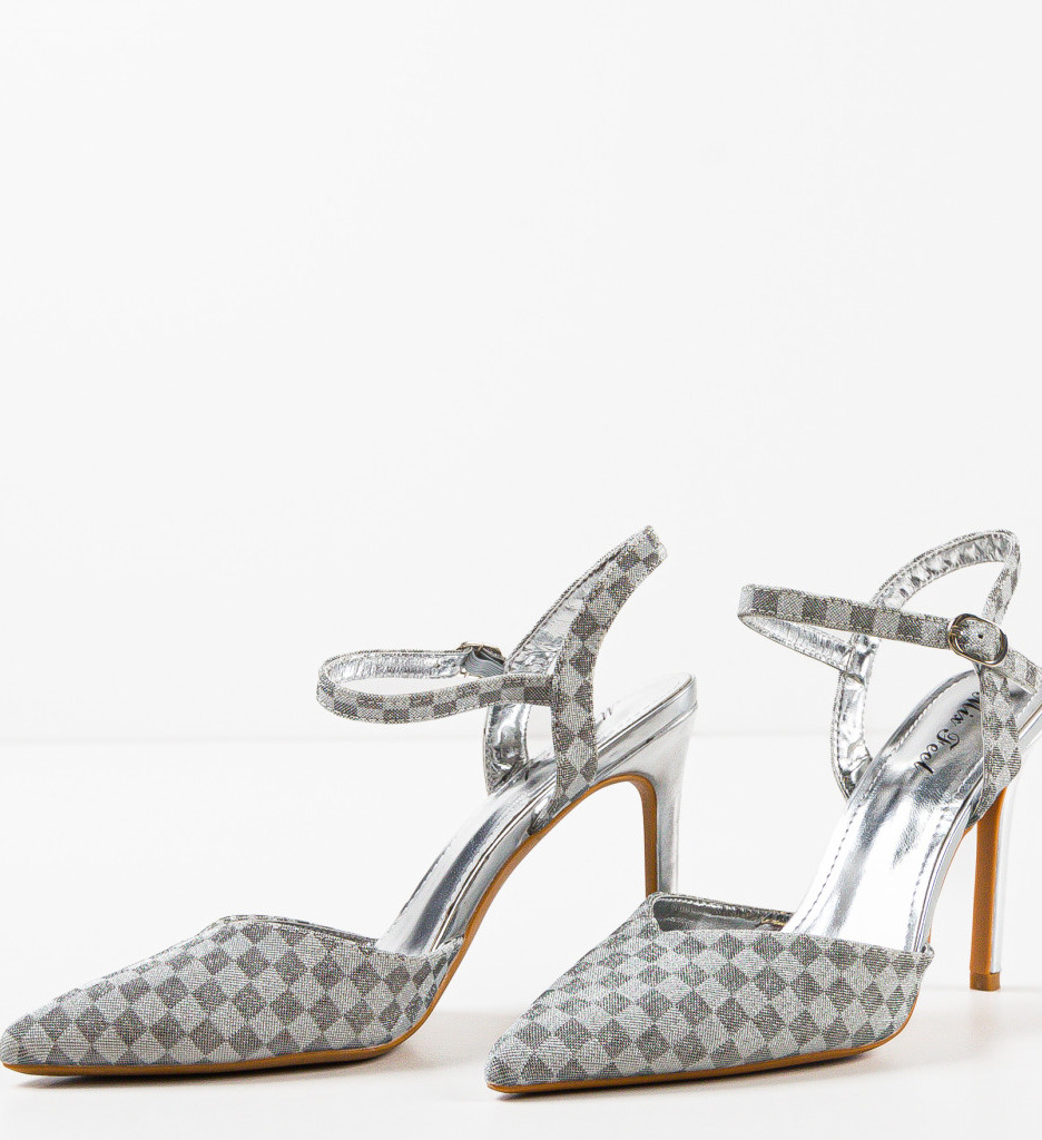 Pantofi Dama Valborg Gri cu Toc Eleganți - imagine 6