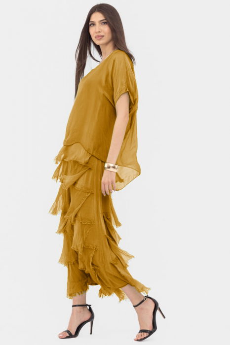 Rochie Eleganta Mustar cu Volane | Shopika