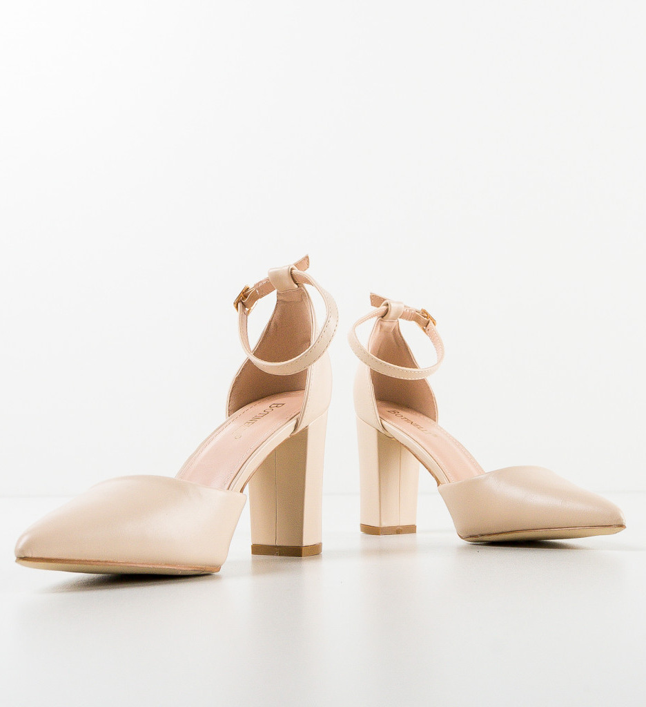 Pantofi Swarte Bej cu Toc Eleganți - imagine 8