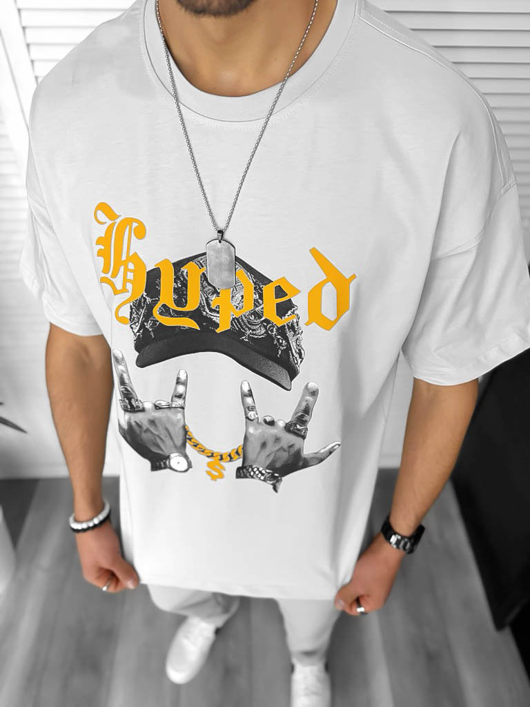 Tricou Barbati Gri Oversize cu Imprimeu - Stil Modern