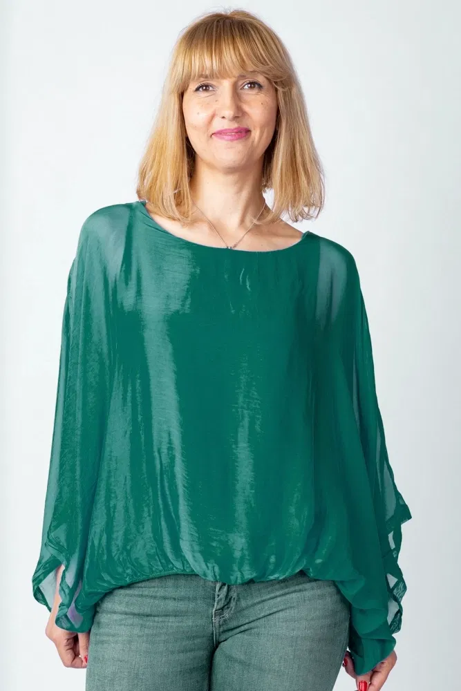 Bluza Mătase Shopika | Mânecă Fluture Verde