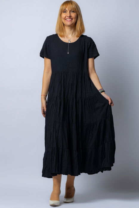 Rochie Neagră Volane Shopika - Eleganță Maximă