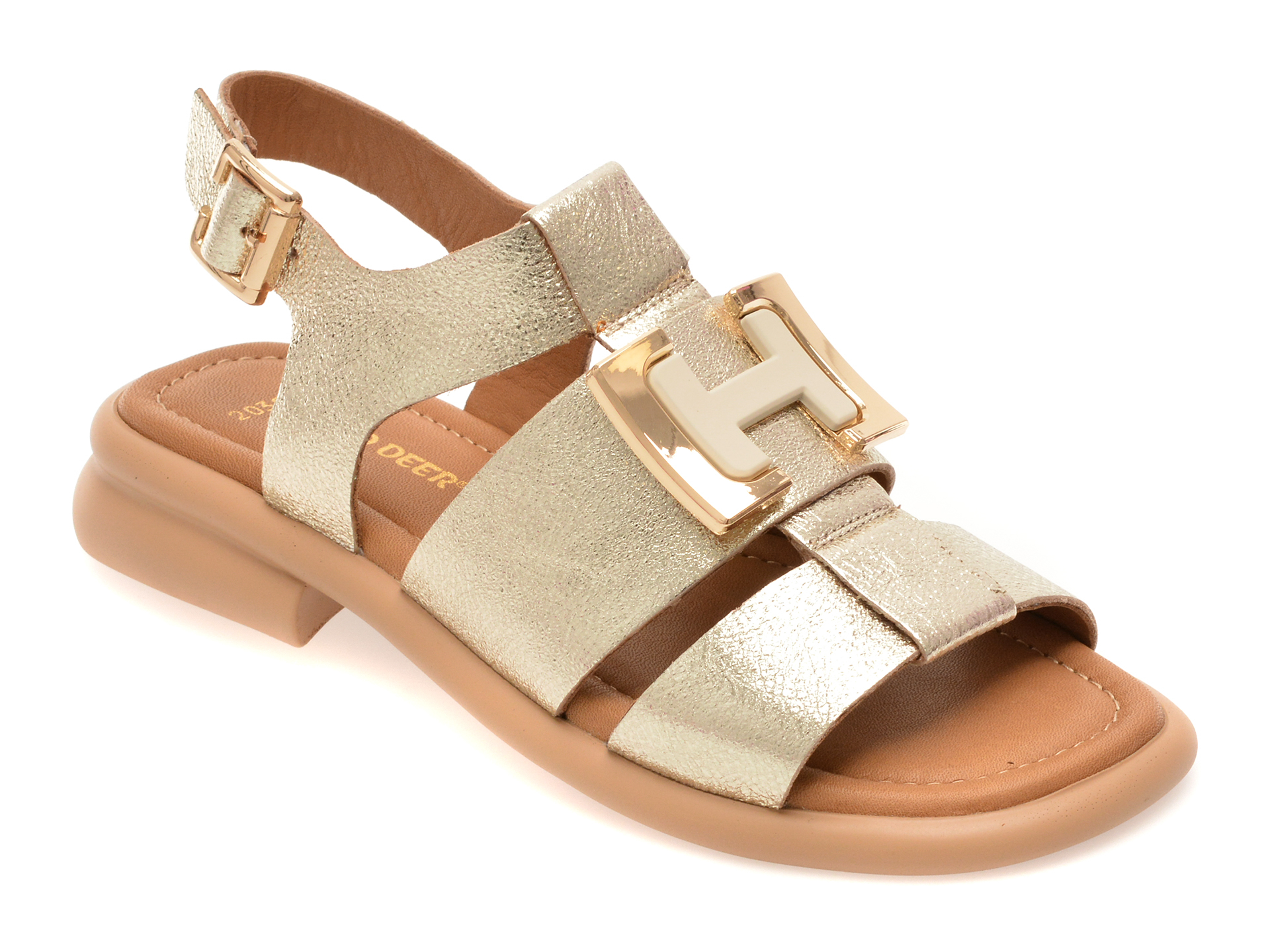 Sandale Gold Deer Aurii Piele Naturală