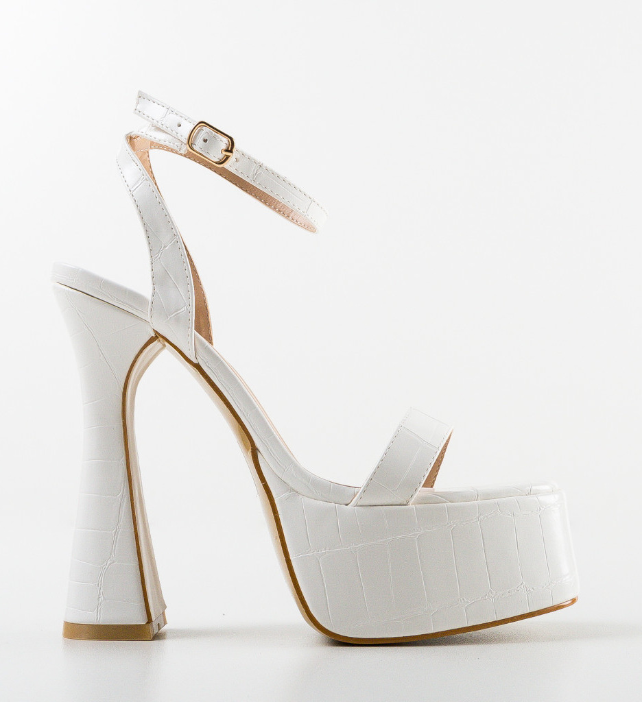Sandale Dama Obihama Albe cu Toc Elegant - imagine 4