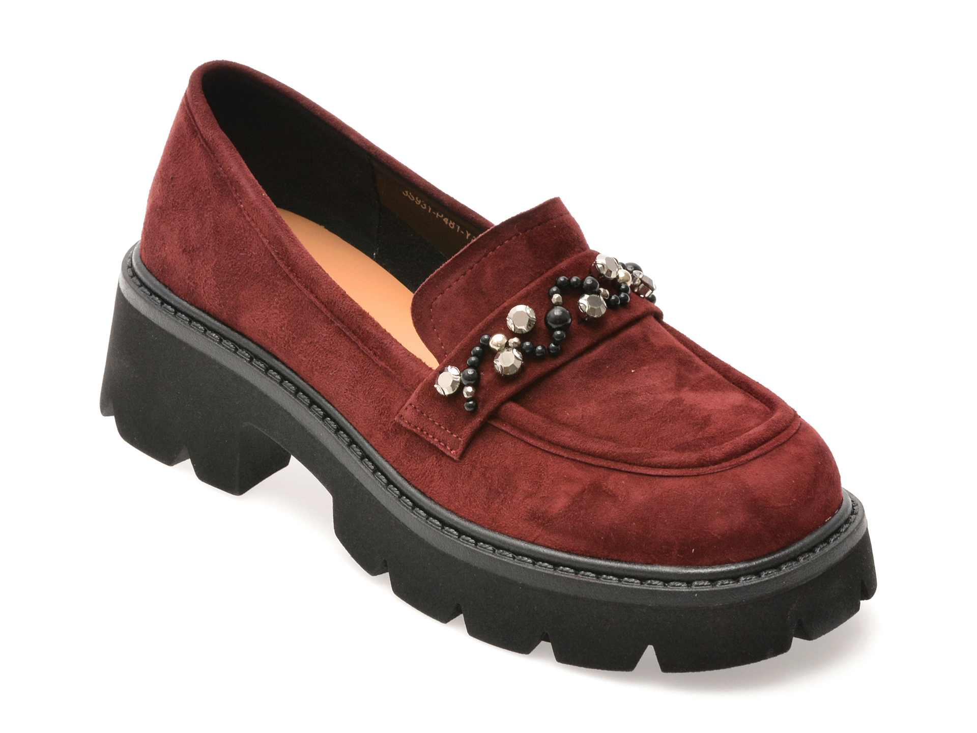 Mocasini Epica Piele Intoarsă Visinii - Eleganță