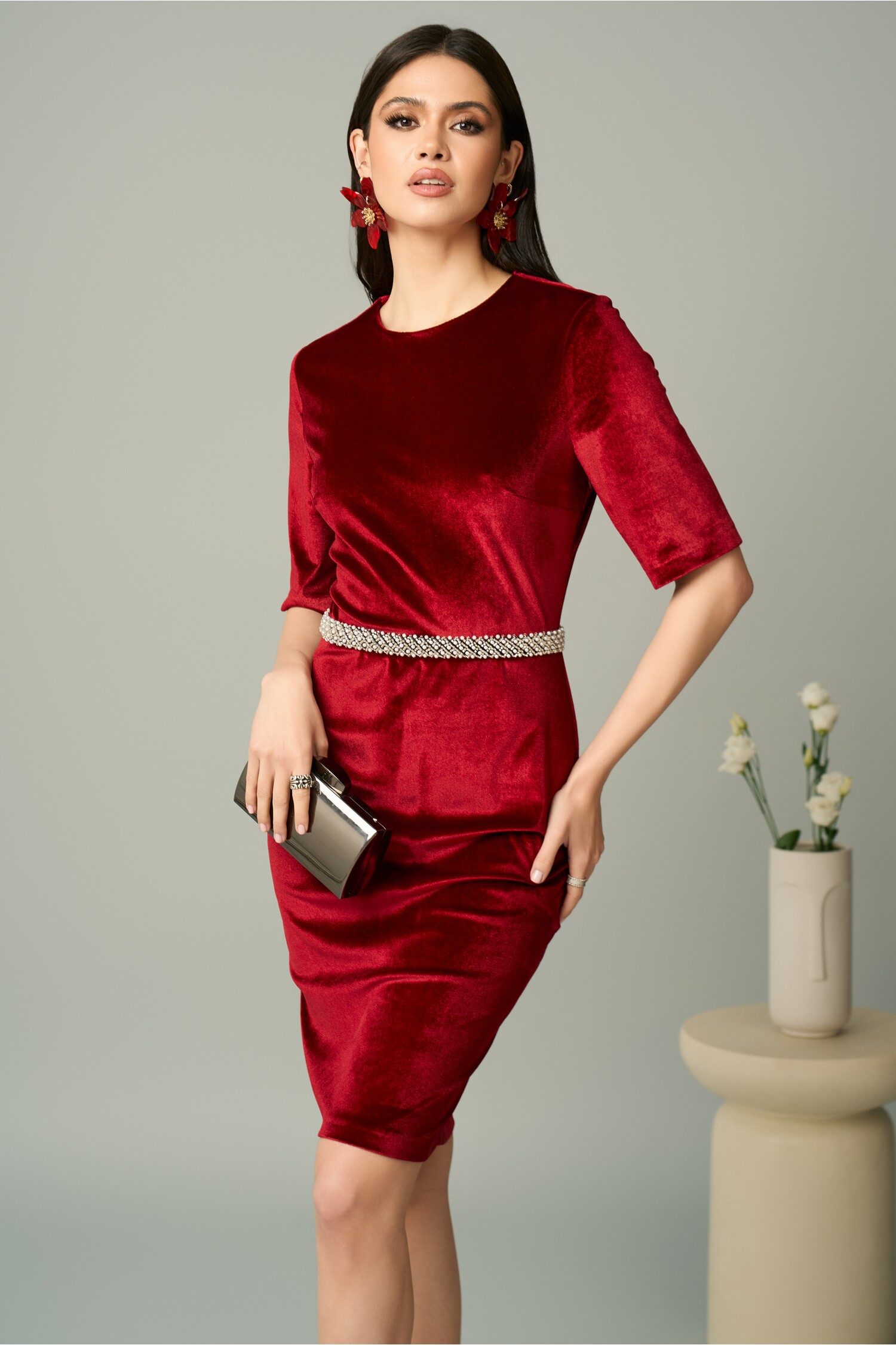 Rochie DY Fashion Eleganta Catifea cu Perle