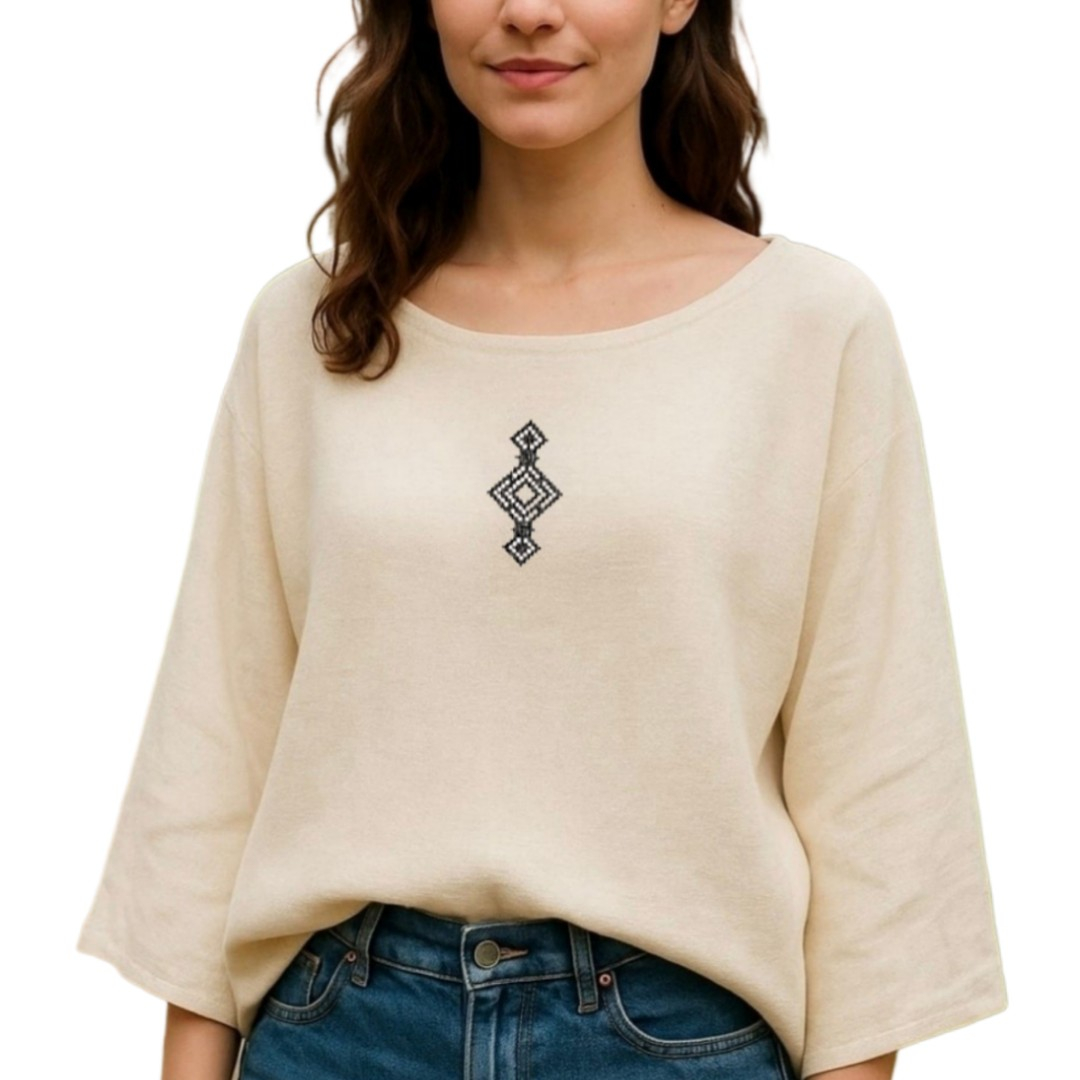 Bluza din bumbac cu broderie inspiratie etno -Lut-bogat - Marime unica