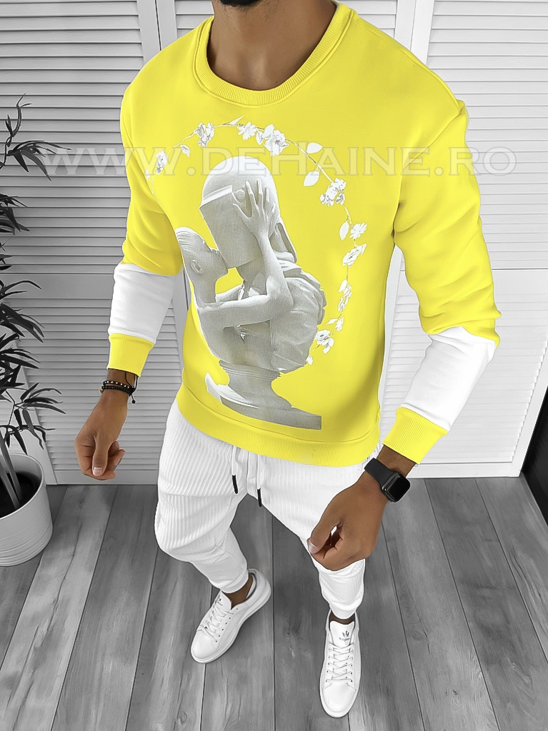 Bluza Barbati Galbena Vătuită Slim Fit K411
