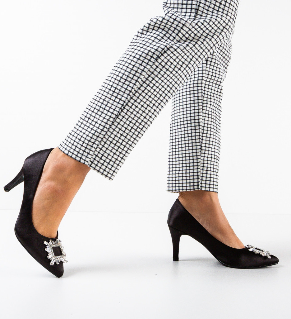 Pantofi Dama Bino Negri cu Toc Elegant - imagine 3