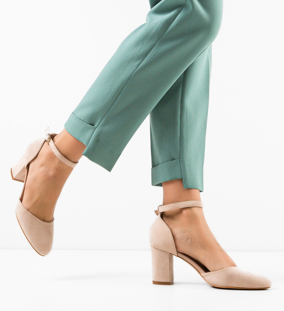 Pantofi Uneraya Bej cu toc elegant - imagine 2