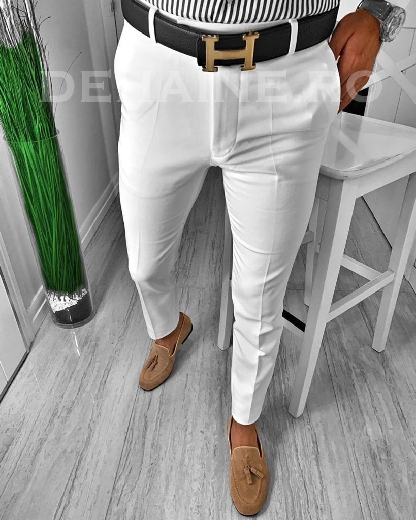 Pantaloni Barbati Eleganti Albi - Cu Mic Defect