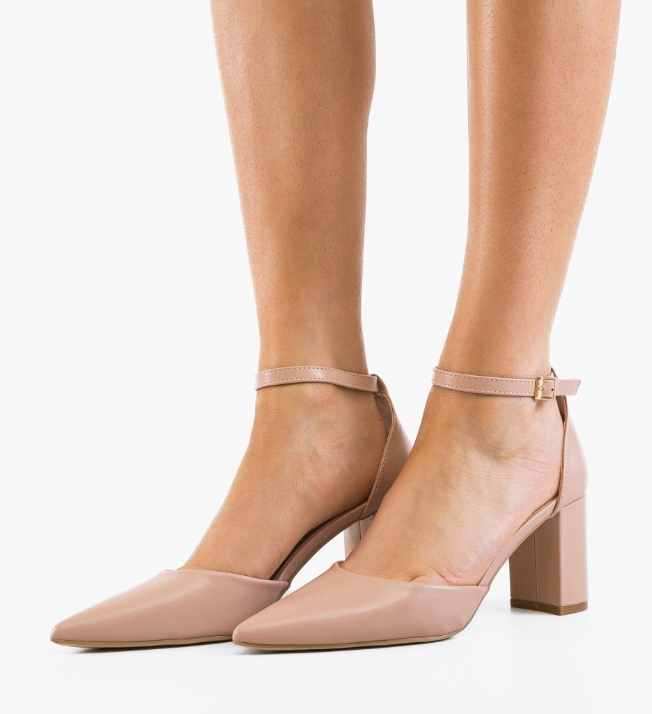 Pantofi Dama Jalapen Nude Eleganți cu Toc - imagine 3