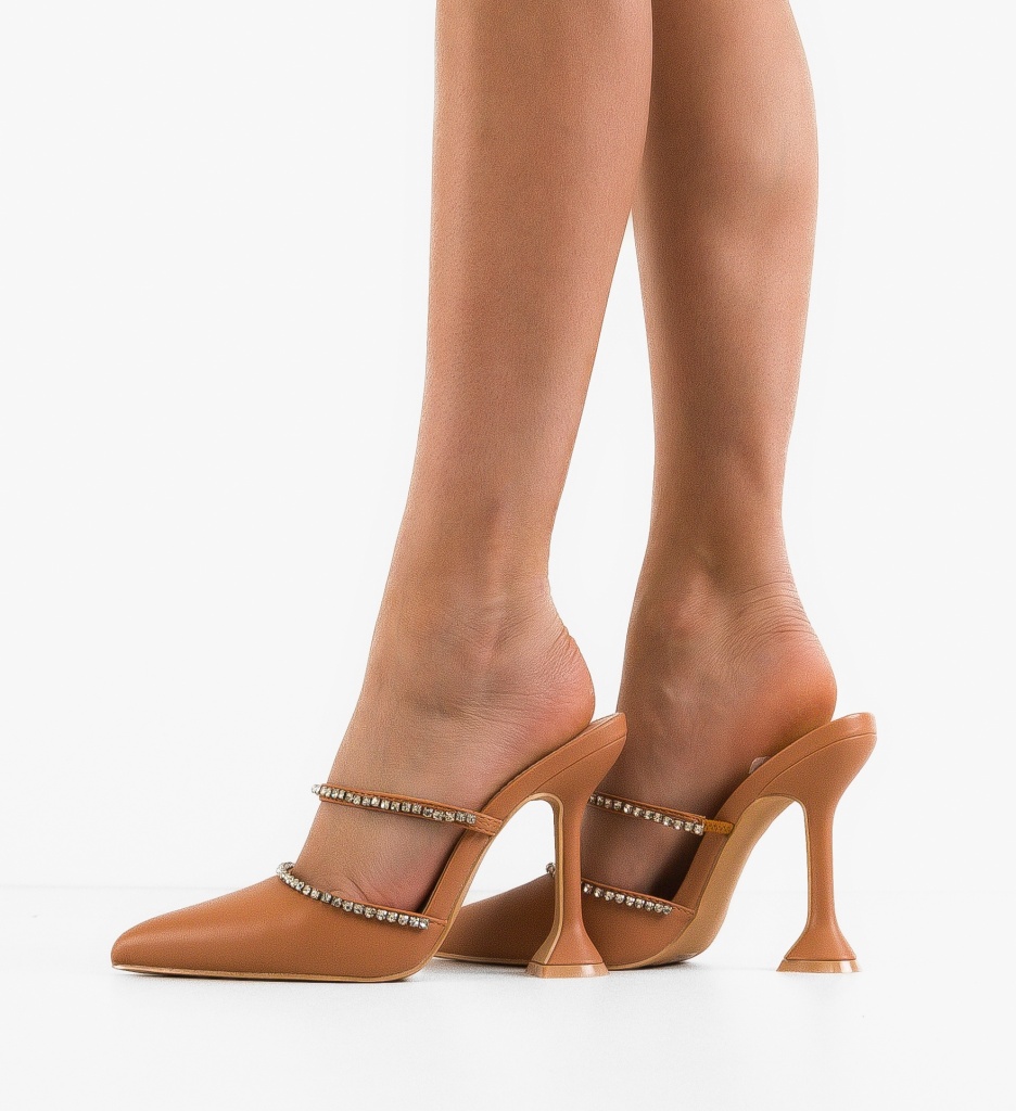 Pantofi Dama Leslie Portocalii cu Toc Eleganți - imagine 2