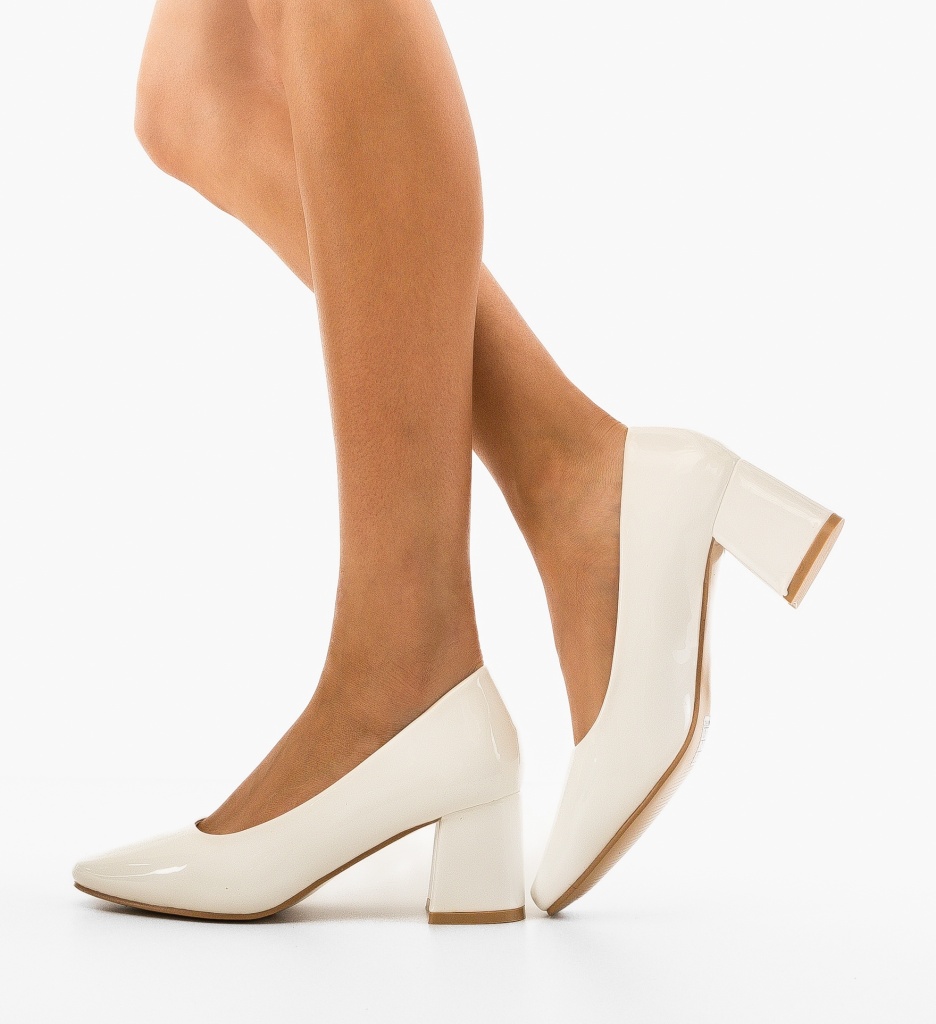 Pantofi Dama Nieve Albi cu Toc Eleganți - imagine 2