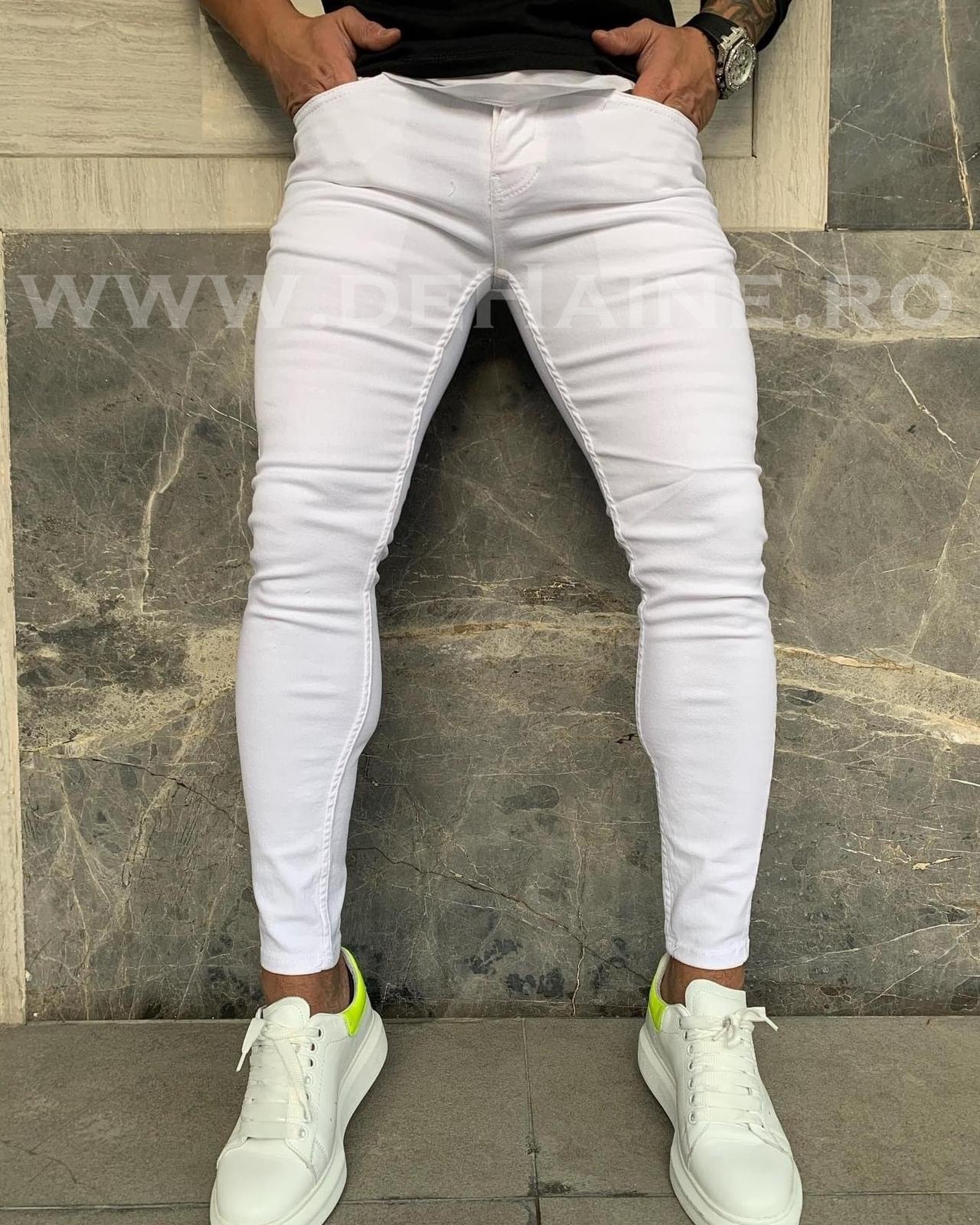 Blugi Barbati Conici Albi | Stil Modern Redus