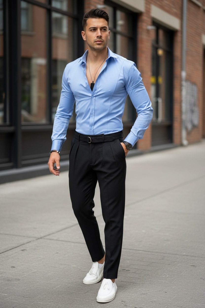 Cămașă bărbați slim fit albastră, confortabilă