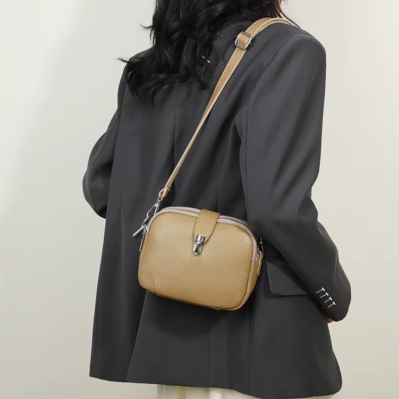 Geanta Delis Eira din Piele Naturala Bej - imagine 2