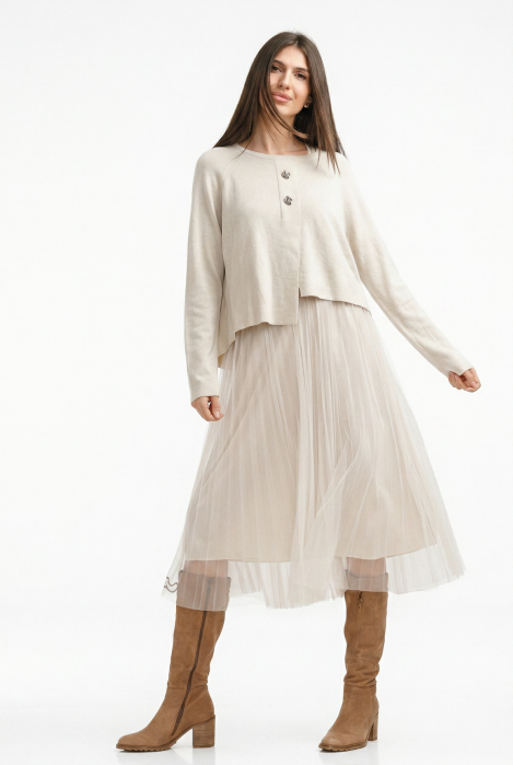 Rochie U See tulle cu puloveras ivoire