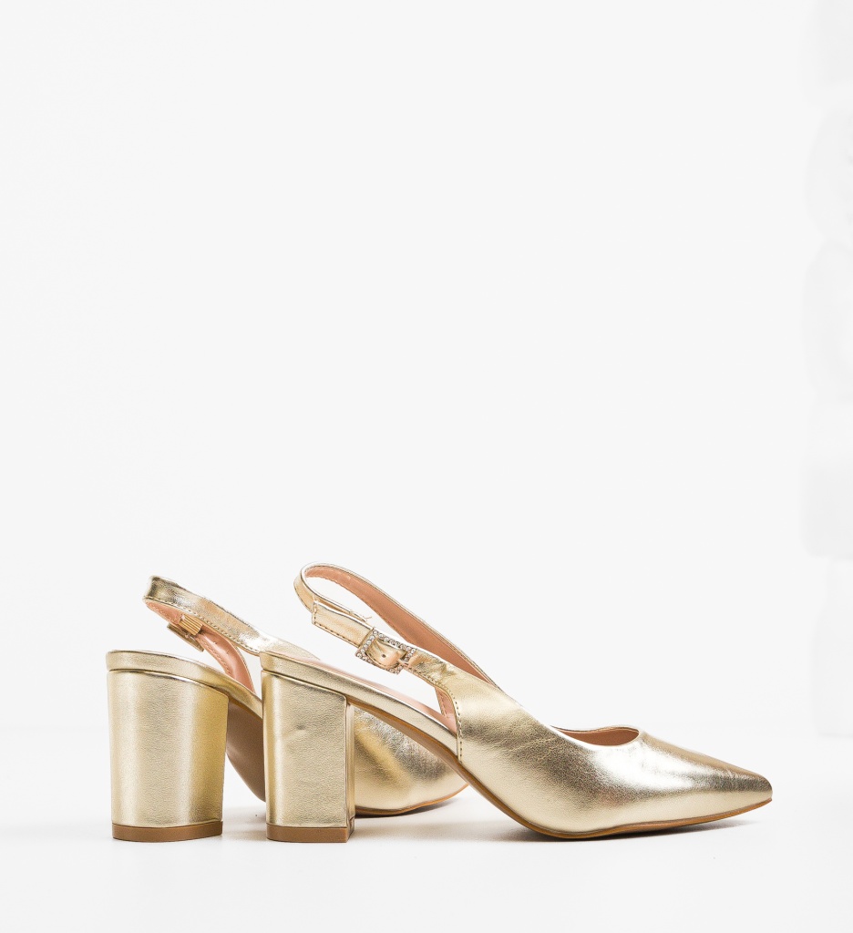 Pantofi Leona Aurii cu Toc Eleganți - imagine 3