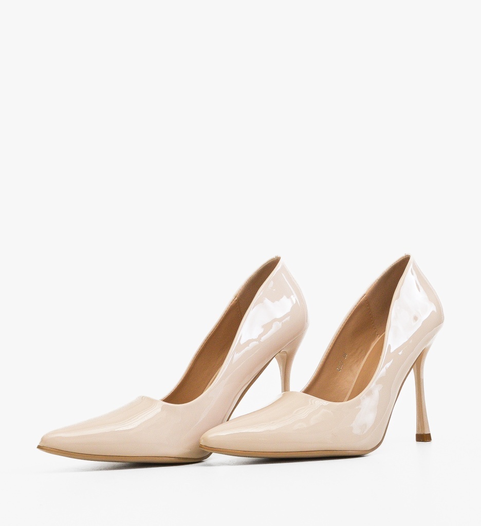 Pantofi Dama Paple Bej Eleganți cu Toc - imagine 3