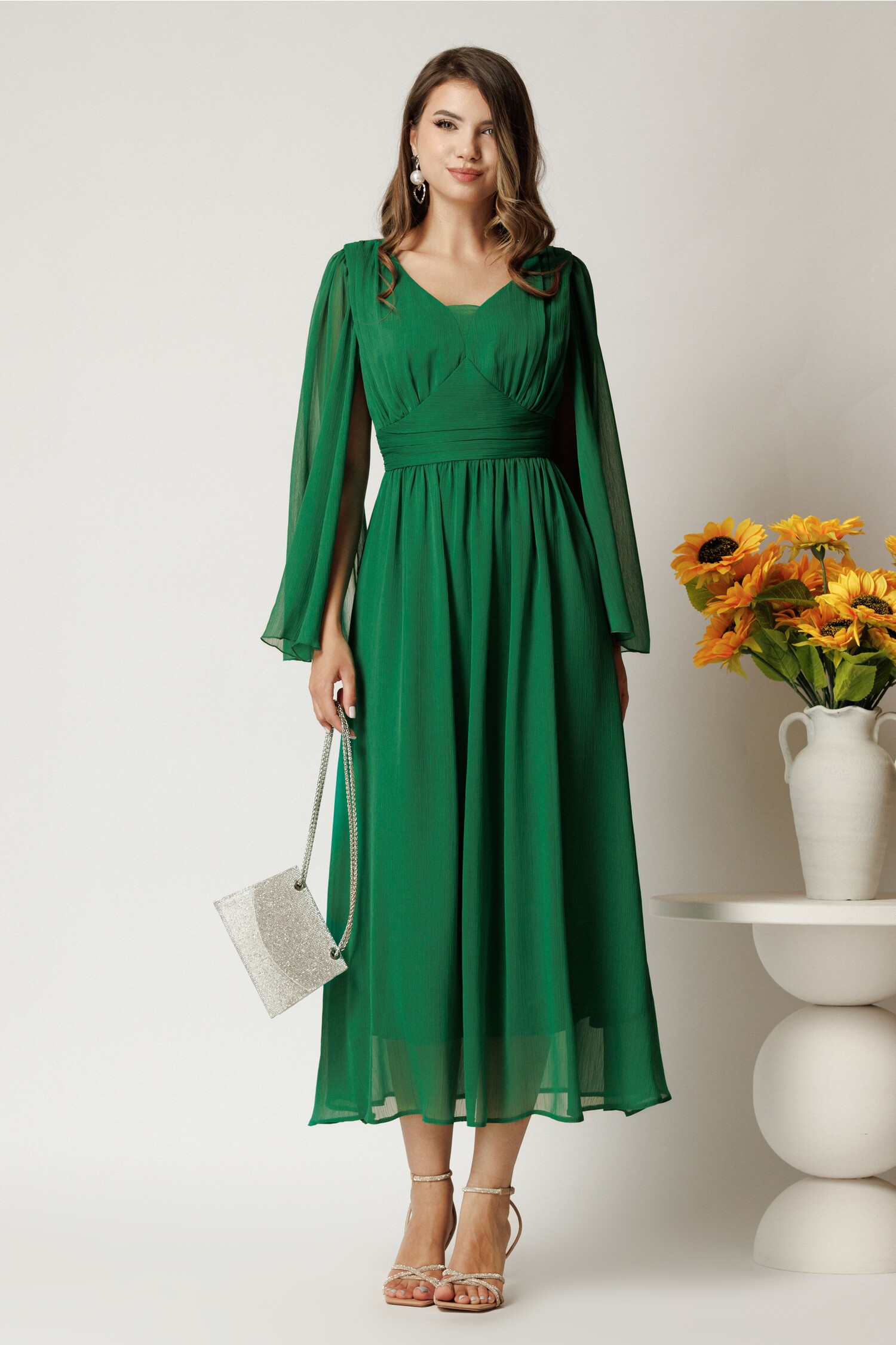 Rochie Verde Midi pentru Cununie Civilă