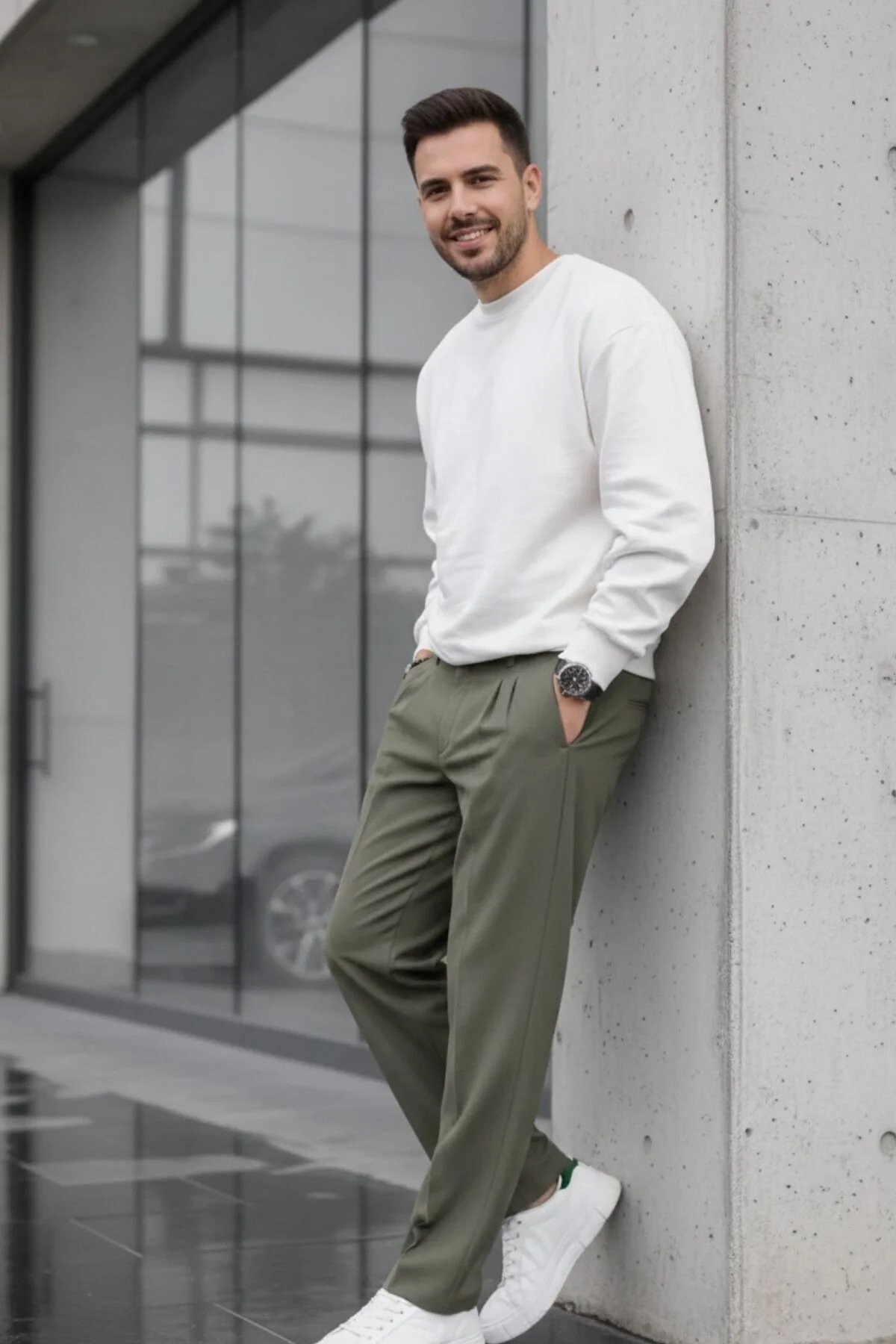 Pantaloni barbati casual  croiala lejera  kaki B01