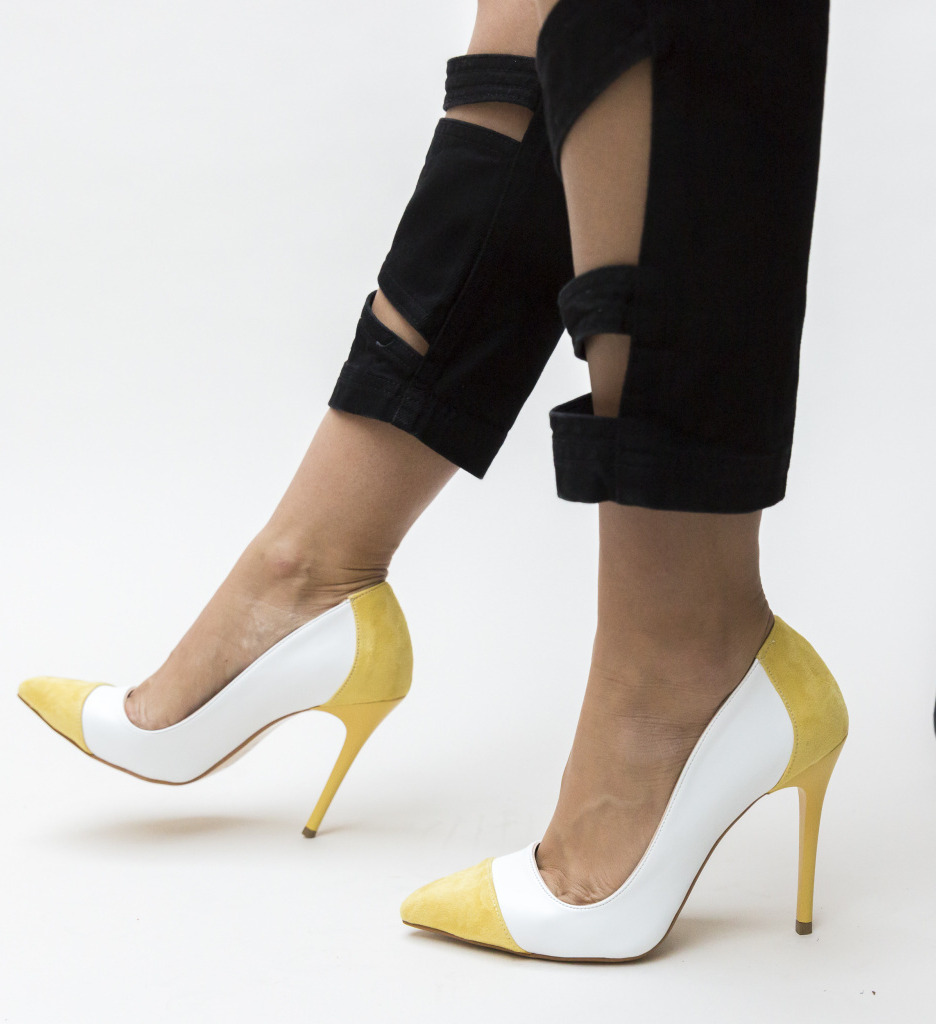Pantofi Masume Albi cu Toc Eleganți - imagine 5