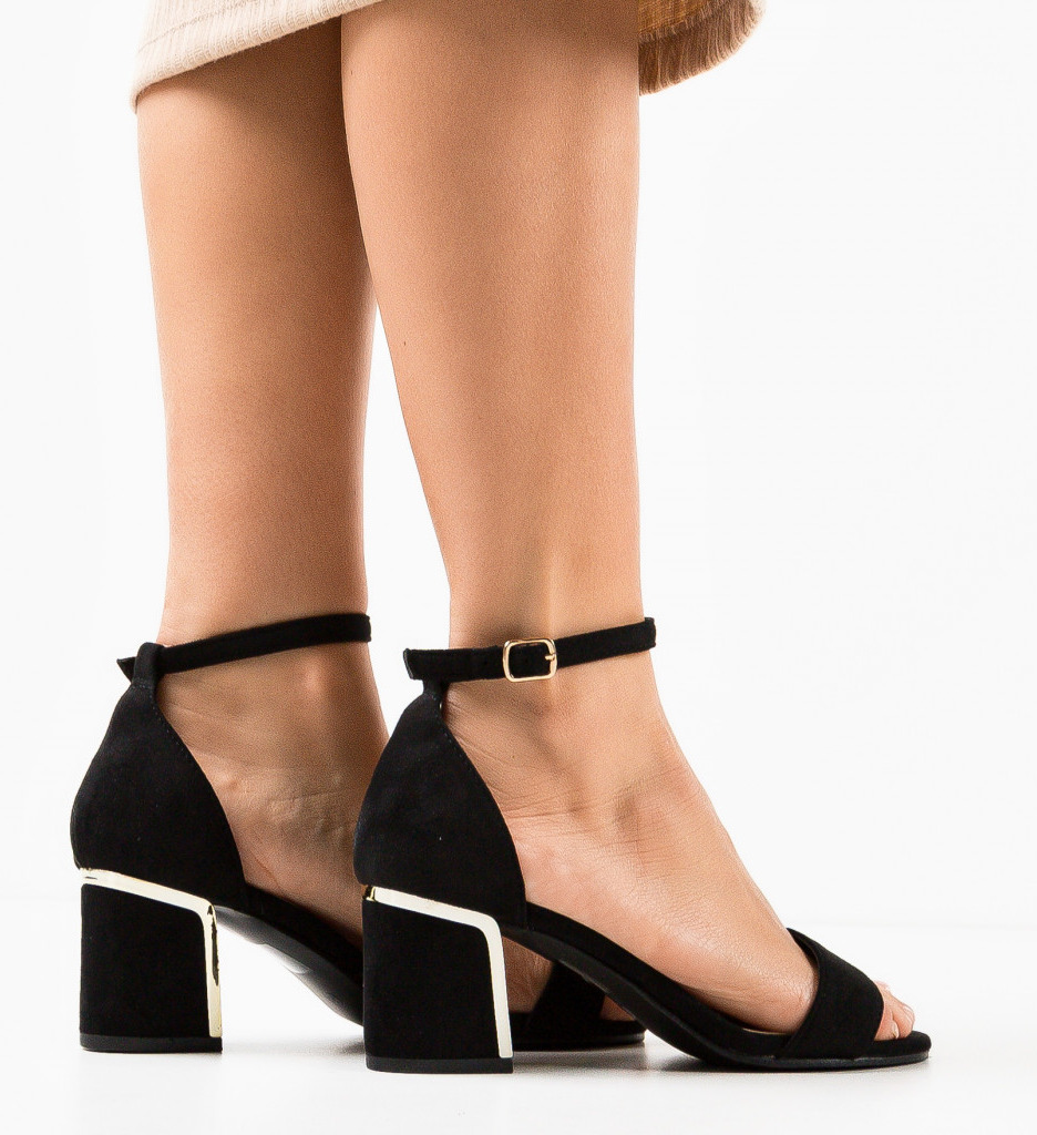 Sandale Ycono Negre cu Toc Elegant - imagine 4