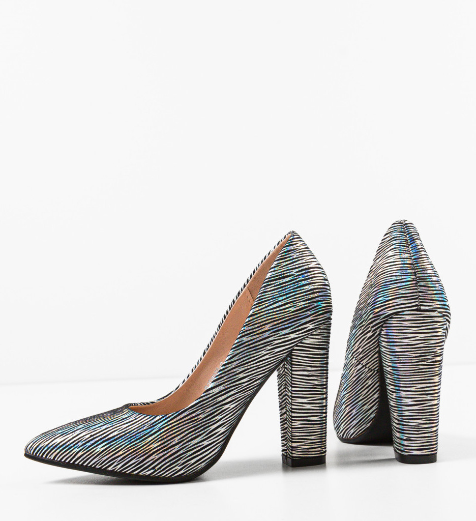 Pantofi Dama Argintii Eleganti cu Toc Huber - imagine 8