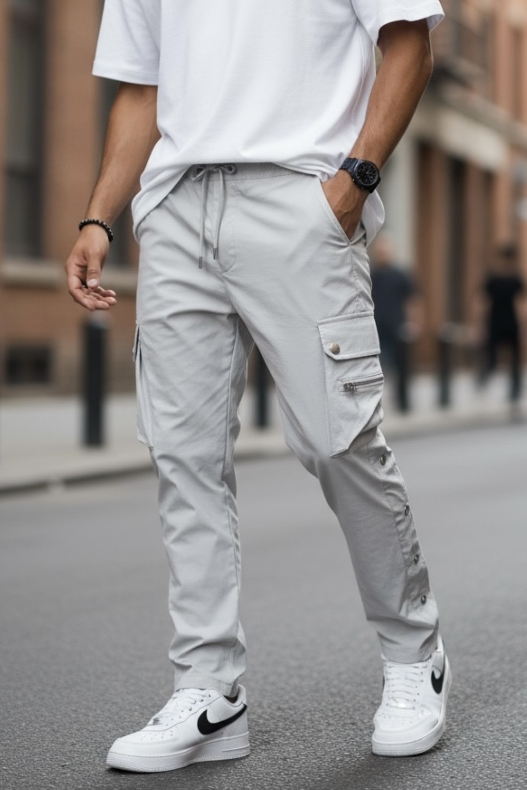 Pantaloni Trening Cargo Gri Conici - Confort & Stil