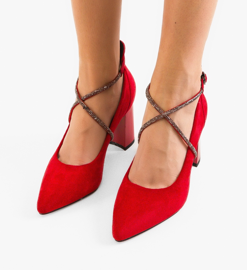Pantofi Dama Nikke Rosii cu Toc Eleganti - imagine 4