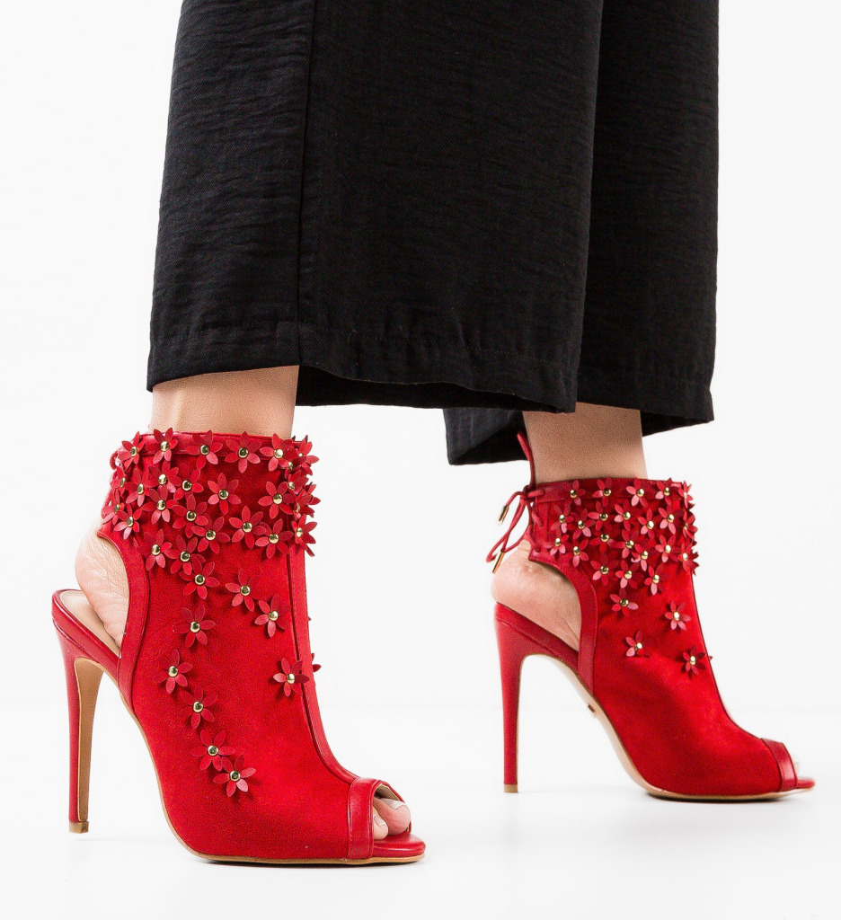 Botine Flowera Rosii - Eleganță și Stil - imagine 2