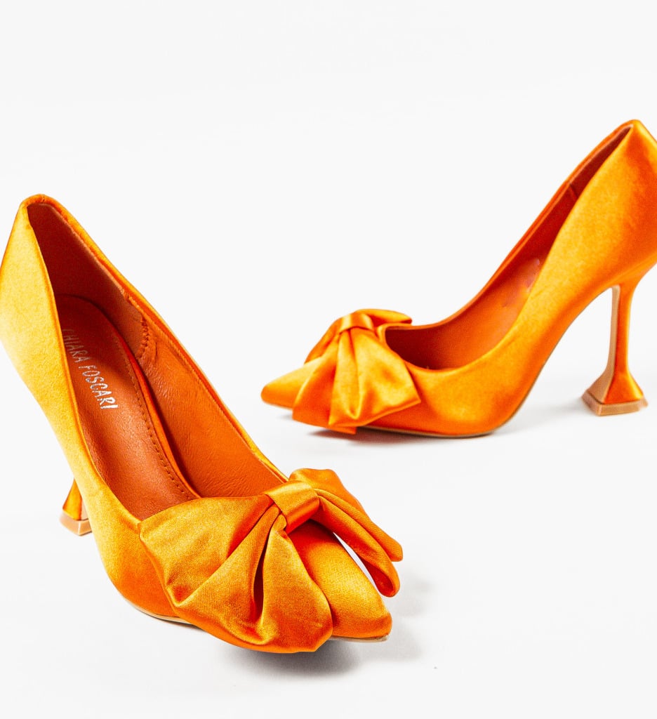 Pantofi Searle Portocalii cu Toc Eleganți - imagine 5