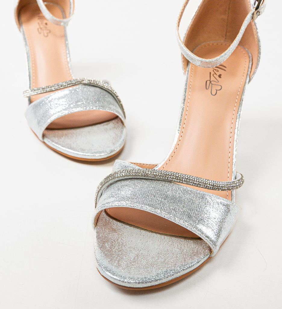 Sandale Dama Trixie Argintii cu Toc Elegante - imagine 5