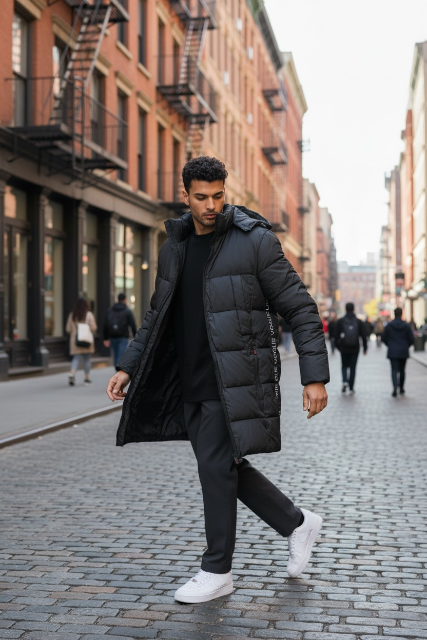 Geacă Bărbați Iarnă Neagră Slim Fit