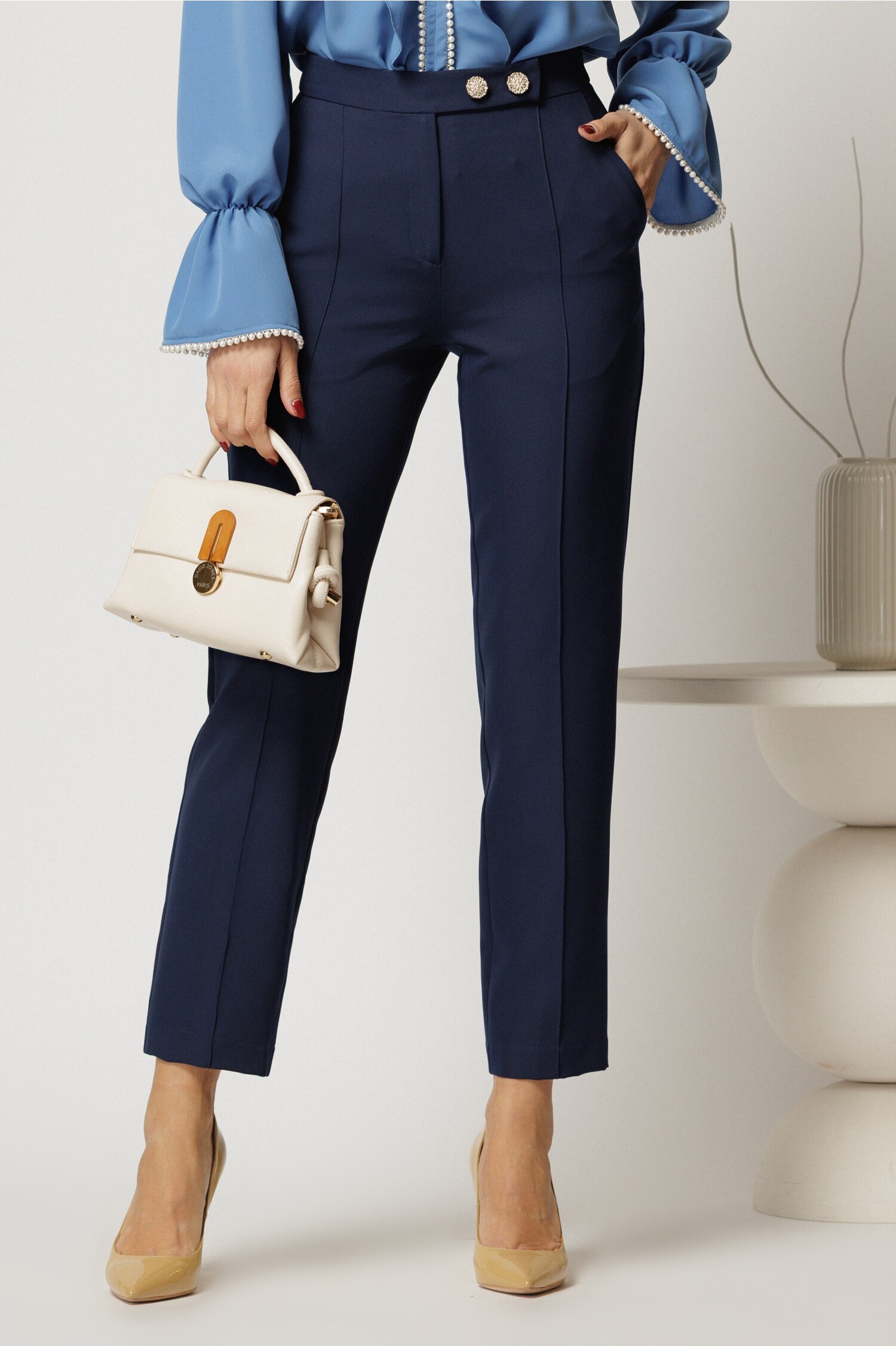 Pantaloni DY Fashion Bleumarin Eleganți