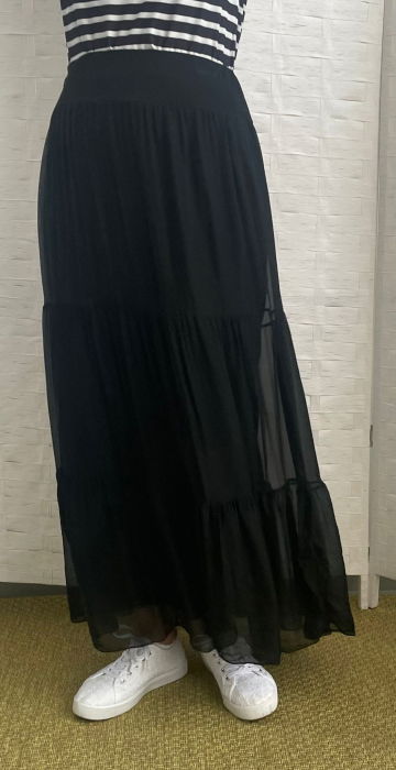 Fusta Neagra Matase cu Volane | Shopika