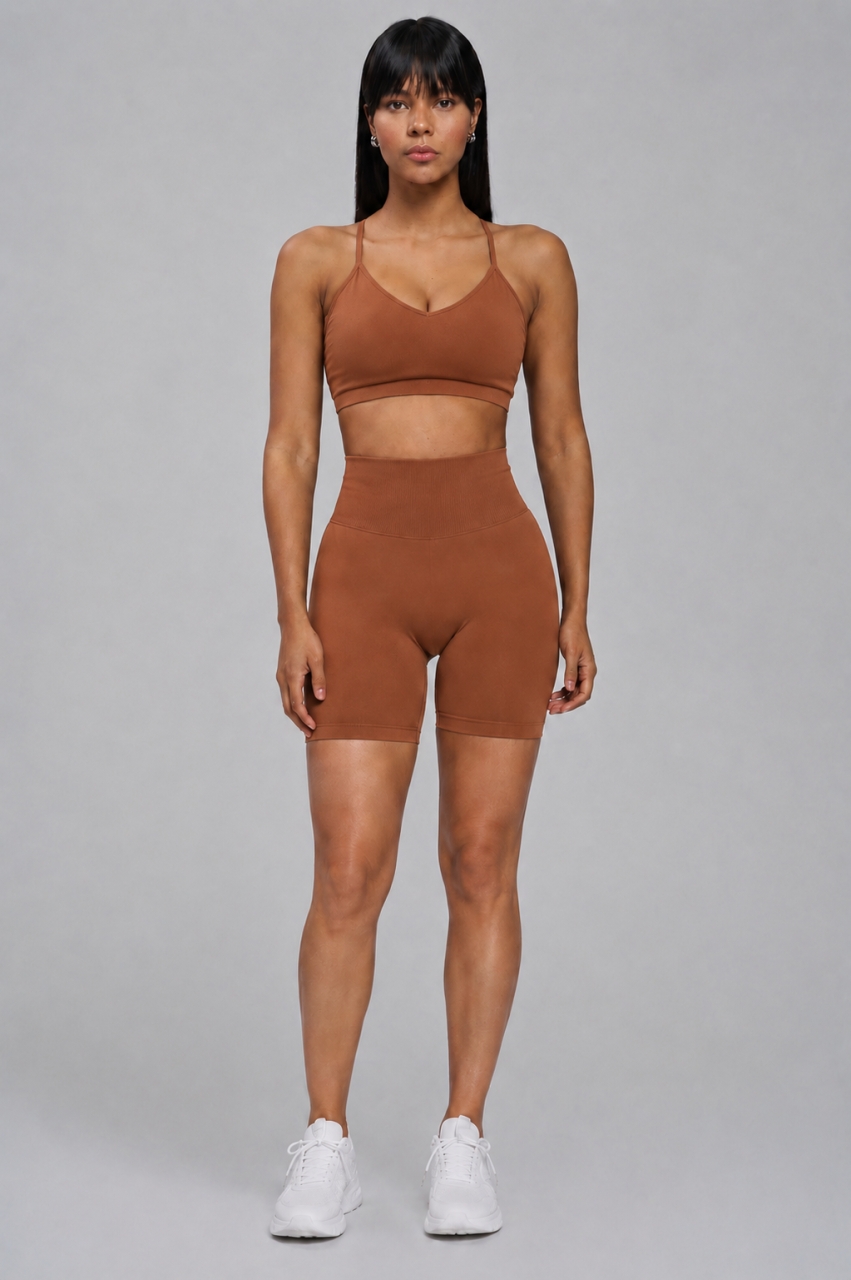 Pantaloni Scurti Sport Seamless Push-Up Marquise, maro - imagine 2
