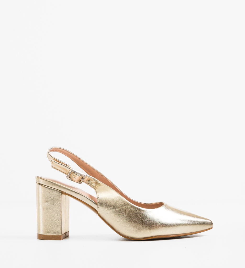 Pantofi Leona Aurii cu Toc Eleganți - imagine 4