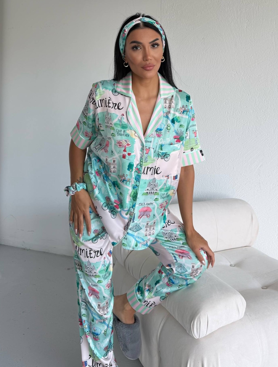 Pijama 2 piese Delis, Satin Mat, Cu Nasturi - imagine 2