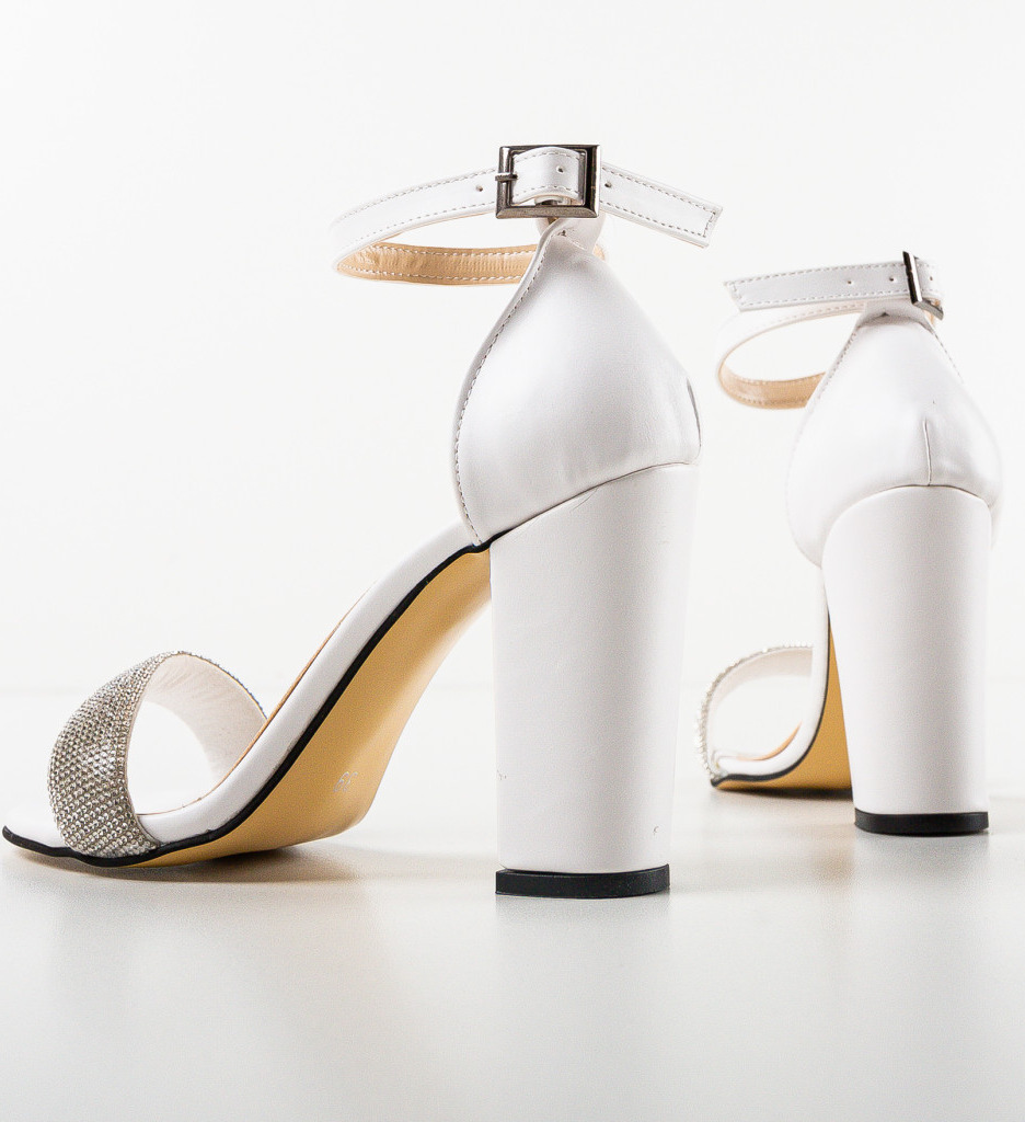 Sandale Hester Albe cu Toc Elegant - imagine 7