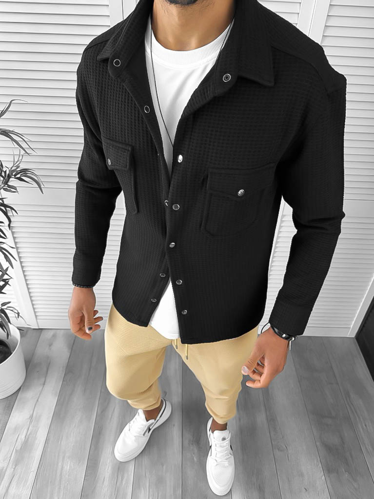 Camașă Bărbați Neagră Elegantă Slim Fit