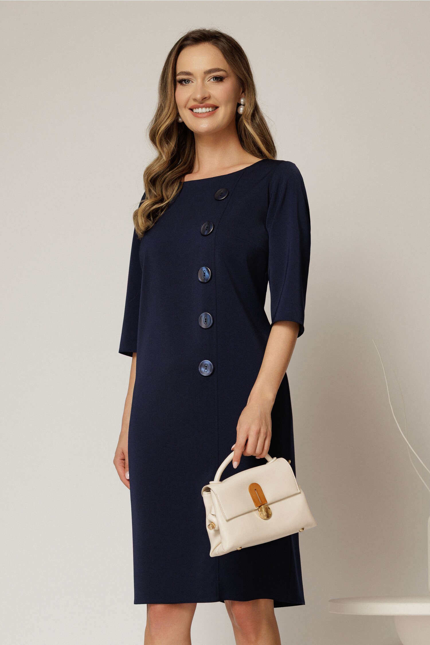 Rochie DY Fashion Bleumarin Midi cu Nasturi