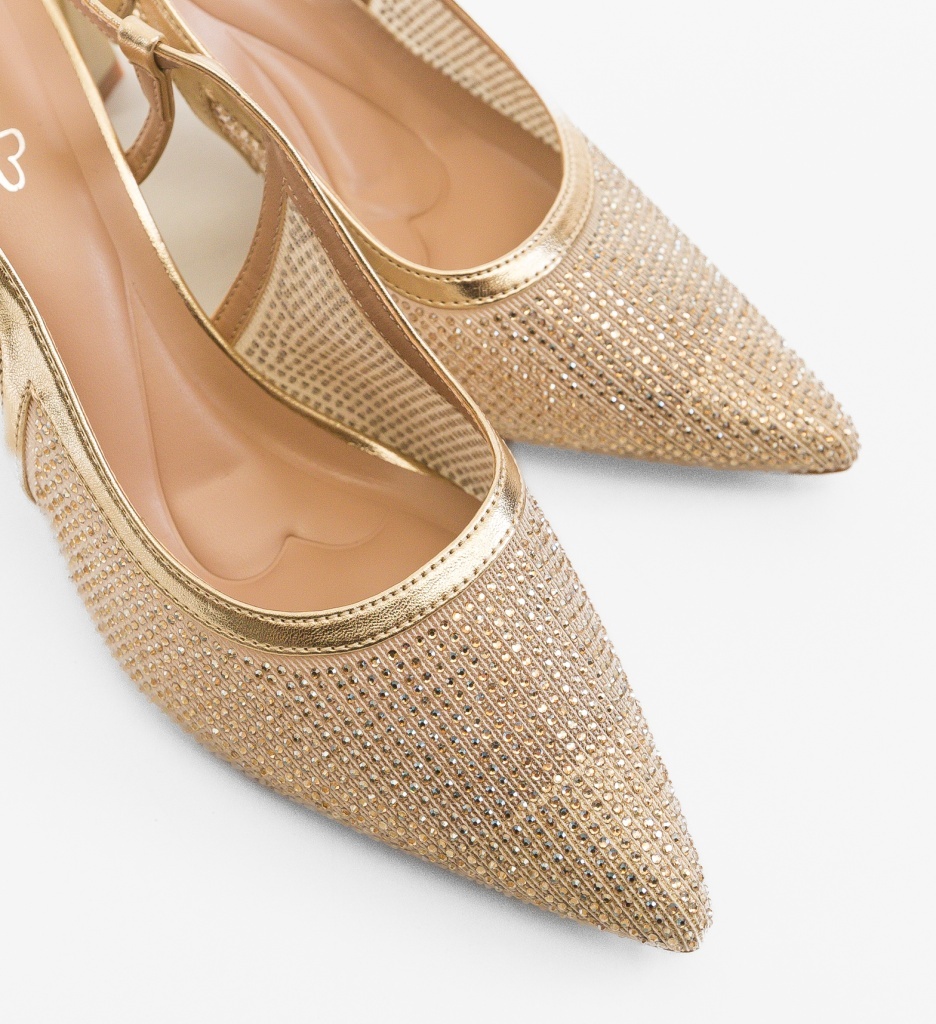 Pantofi dama Portona Aurii Eleganți cu Toc - imagine 6